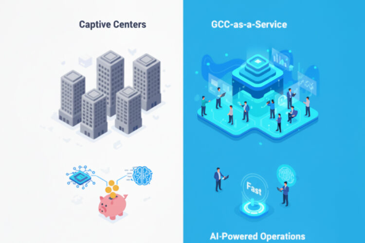 Diagram illustrating why enterprises are shifting from captive centers to GCC-as-a-Service for faster setup and lower capital investment