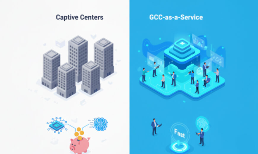 Diagram illustrating why enterprises are shifting from captive centers to GCC-as-a-Service for faster setup and lower capital investment